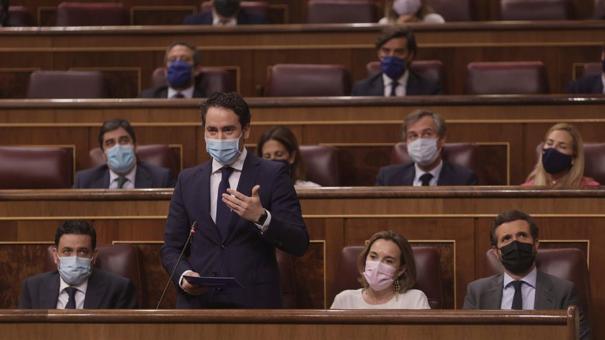 El secretario general del Partido Popular, Teodoro García Egea, interviene en una sesión de control al Gobierno, a 9 de junio de 2021, en el Congreso de los Diputados, Madrid, (España)