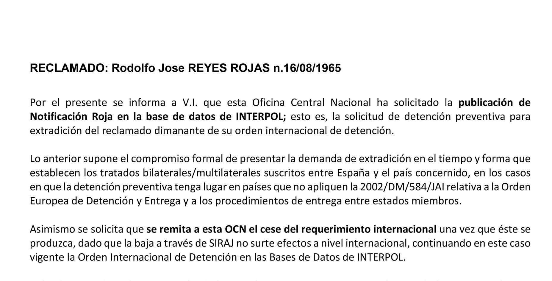 Orden de busca y captura para Rodolfo Reyes