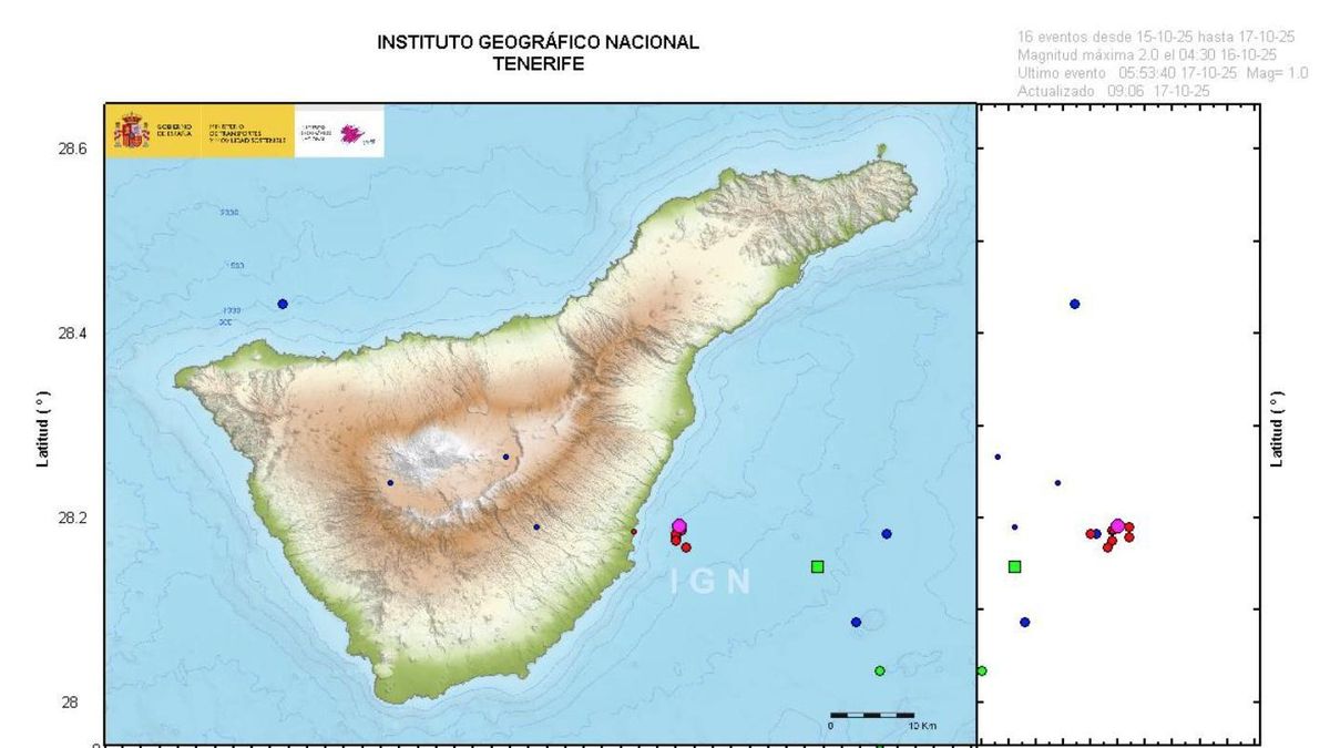 Serie sísmica detectada en Tenerife por el IGN.