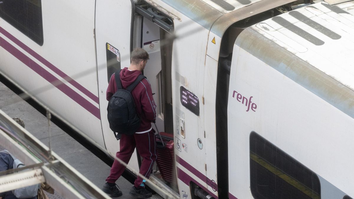 Archivo - Un viajero coge un tren en la Estación Puerta de Atocha-Almudena Grande