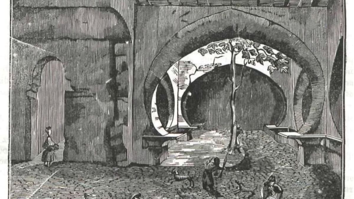 Uno de los grabados que Ivo de la Cortina dibujó durante su visita a los baños en 1844.