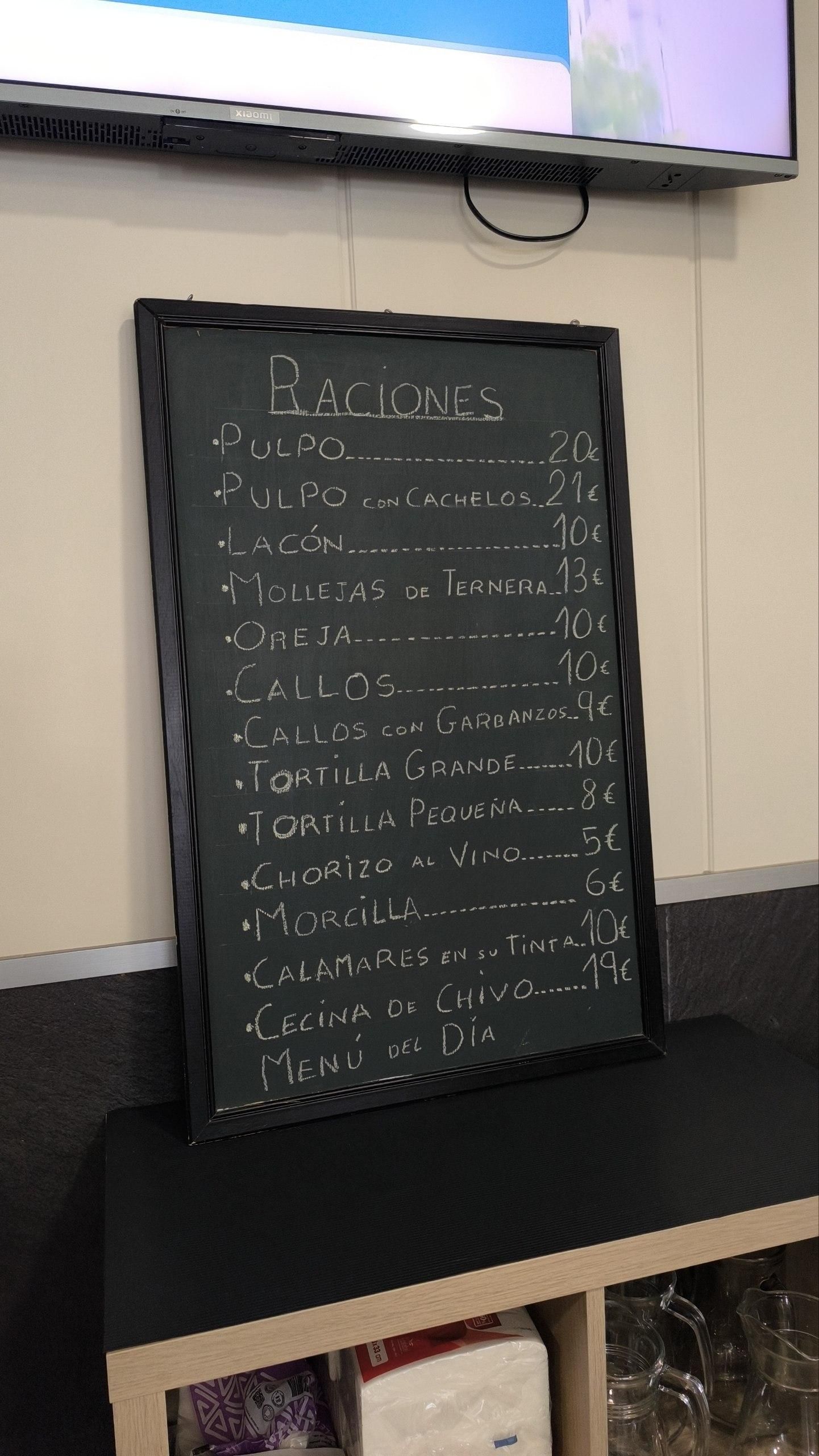 Carta de raciones del Caballo Rojo.