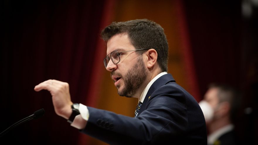 El president de la Generalitat, Pere Aragonès, interviene en el Parlament. ARCHIVO.