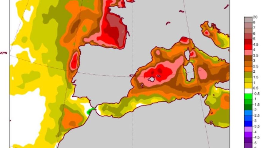 Anomalía de la temperatura del agua del mar el 28 de mayo de 2026