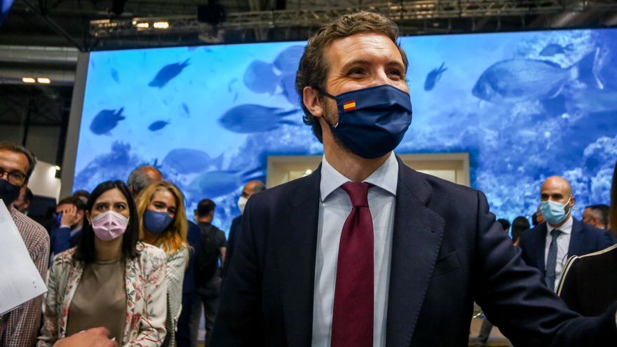 El presidente del PP, Pablo Casado, durante una visita a Fitur 2021, a 20 de mayo de 2021, en Madrid (España).