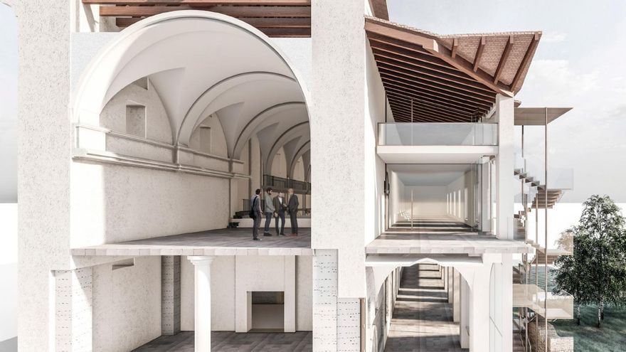 Secció del projecte per allotjar el Palau de Justícia a l'antic monestir de Santa Clara.