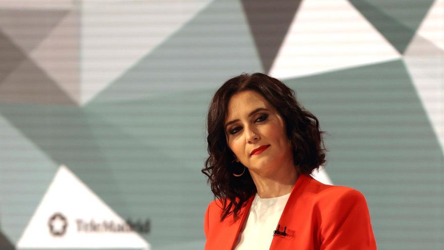 La candidata del PP a la Presidencia de la Comunidad de Madrid, Isabel Díaz Ayuso durante el debate en TeleMadrid