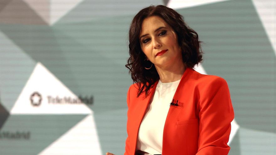 La candidata del PP a la Presidencia de la Comunidad de Madrid, Isabel Díaz Ayuso durante el debate en TeleMadrid