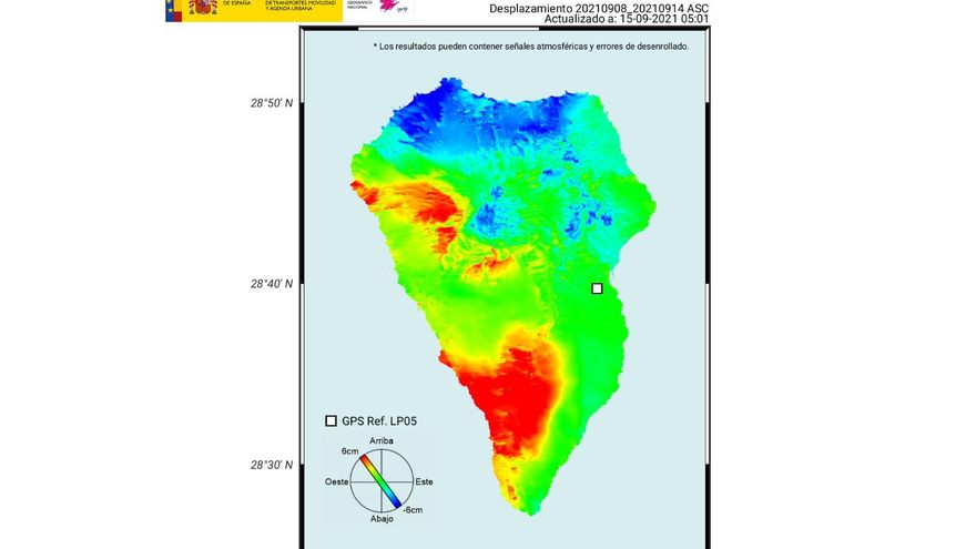 El terreno en algunas zonas del suroeste de La Palma se eleva seis centímetros "por la presión del magma", según Involcan