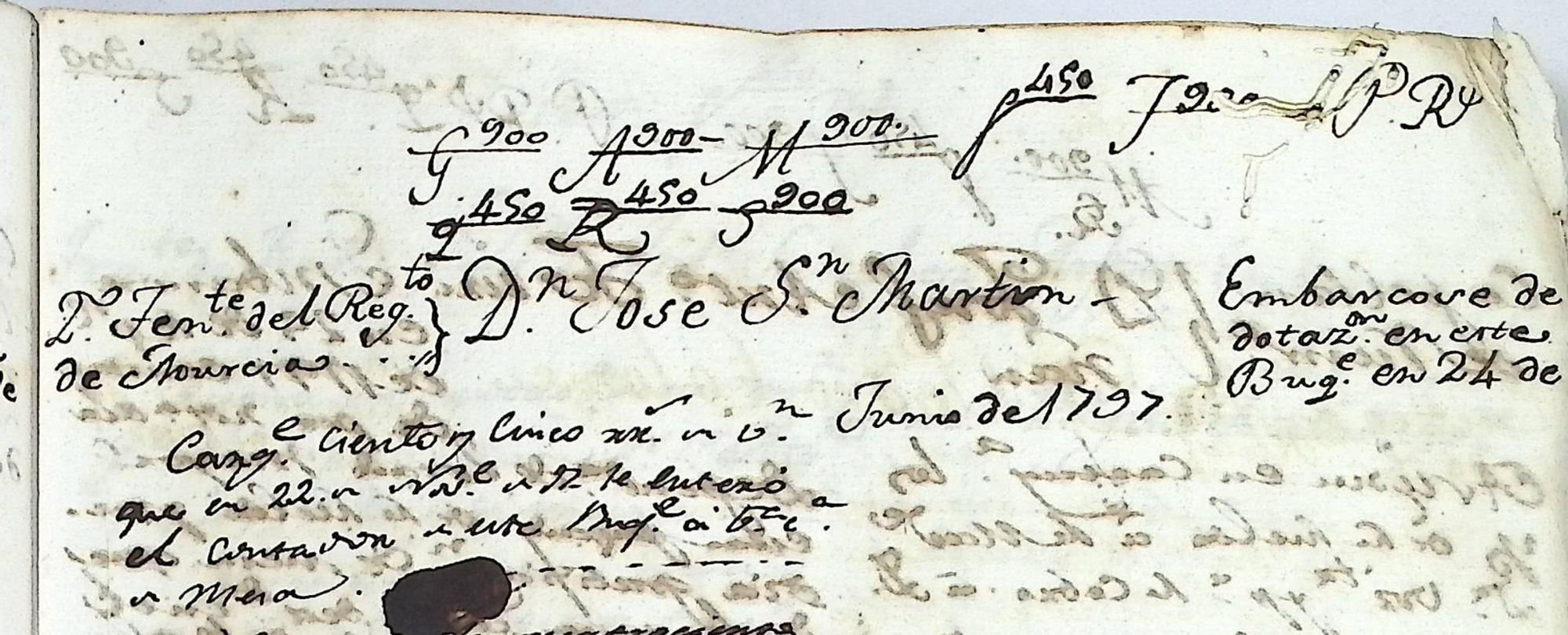 Acta del primer embarque de San Martín en el Santa Dorotea junio de 1797, barco que sería apresado poco después y llevado a Menorca junto a toda la tripulación