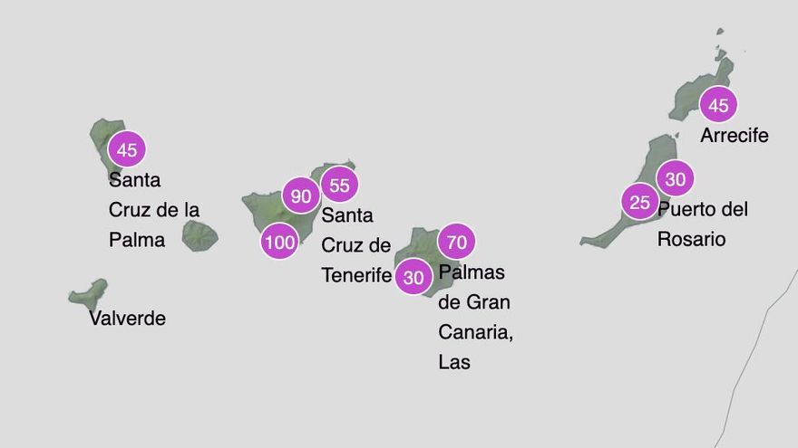 Probabilidad de lluvia en Canarias durante la tarde del viernes 24 de febrero