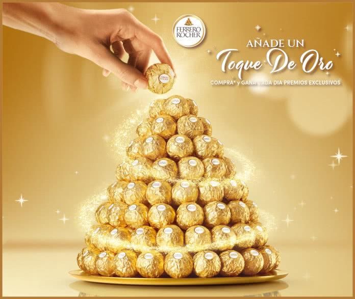 El oro, el lujo, como elementos de la marca de bombones.