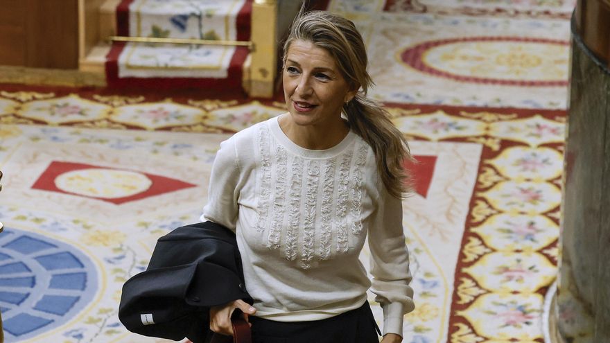 MADRID, 19/11/2025.- La vicepresidenta segunda y ministra de Trabajo, Yolanda Díaz, durante la sesión de control en el Congreso, este miércoles. EFE/ JJ. Guillén