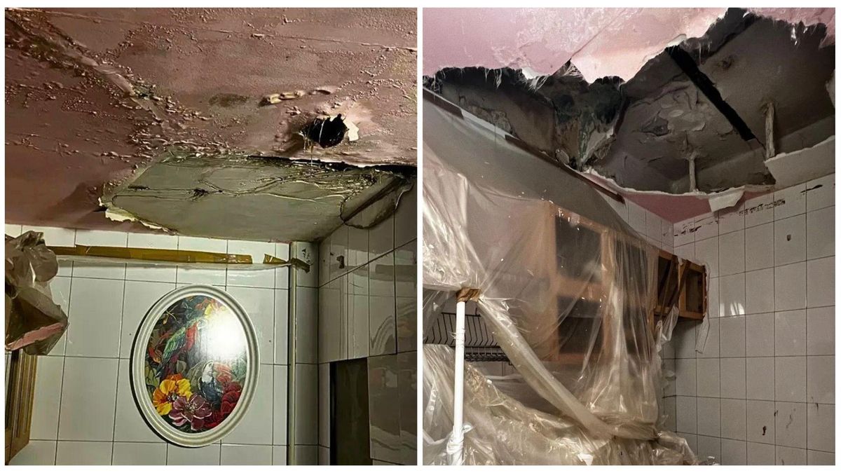 Antes (izquierda) y después (derecha) de la gotera en la cocina de Blanca