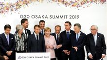 Giuseppe Conte, Theresa May, Mark Rutte, Emmanuel Macron, Pedro Sanchez, Angela Merkel, Donald Tusk, Jair Bolsonaro, Mauricio Macri y Jean-Claude Juncker, en el G20 de Osaka, en junio pasado.