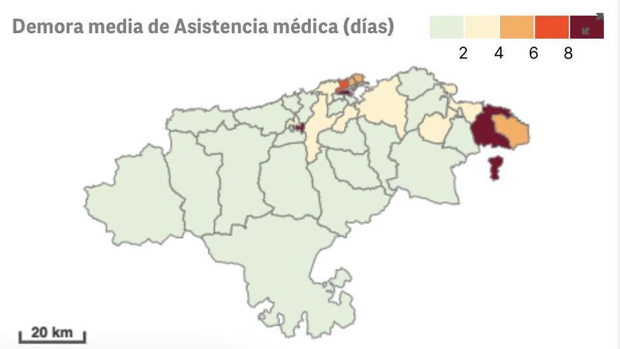 Demora media de Atención médica en Cantabria a finales de enero de 2023.