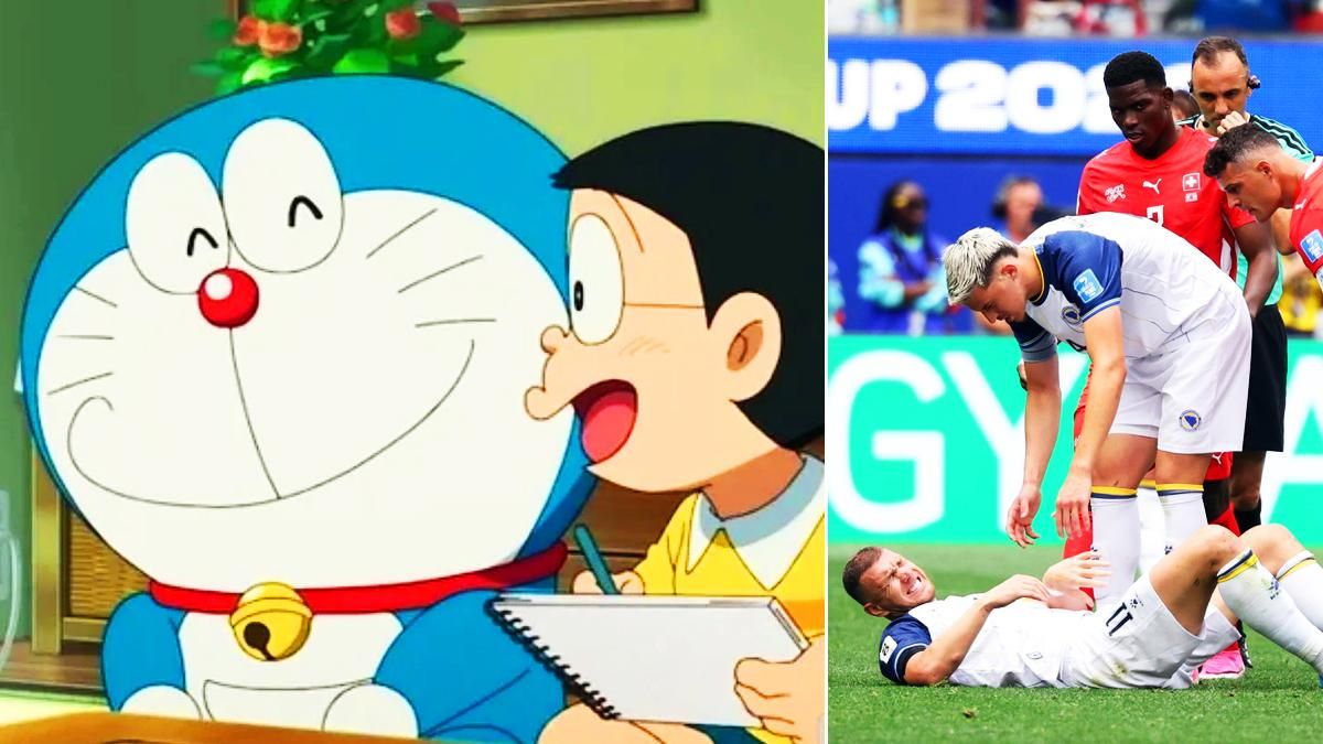 Doraemon / Partido entre Suiza y Bosnia y Herzegovina en el Mundial de fútbol
