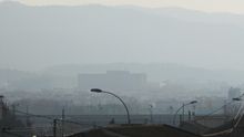 Vistas del Hospital Arrixaca dentro del a nube de contaminación