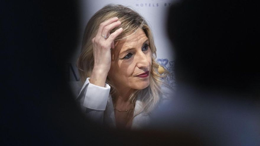 La vicepresidenta del Gobierno y ministra de Trabajo, Yolanda Díaz, participa en el ciclo de debate "Pioneras 14" este lunes en Madrid.