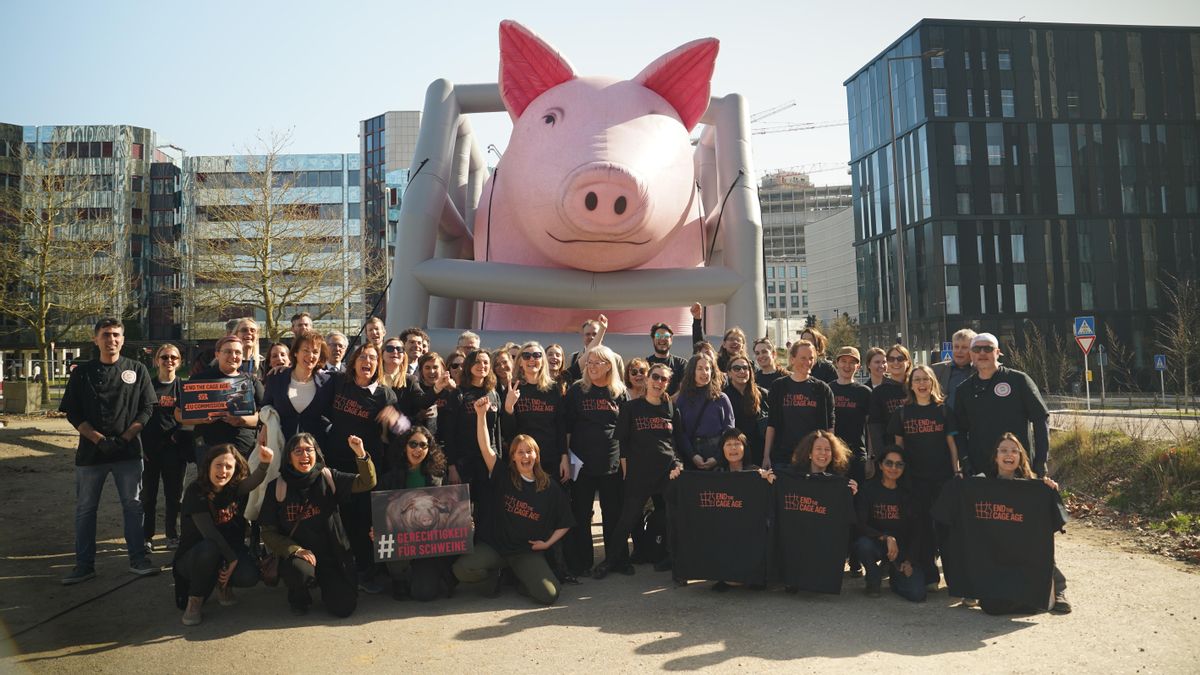 Activistas europeos apoyando en Luxemburgo la Iniciativa Ciudadana Europea (ICE) ‘End The Cage Age’.