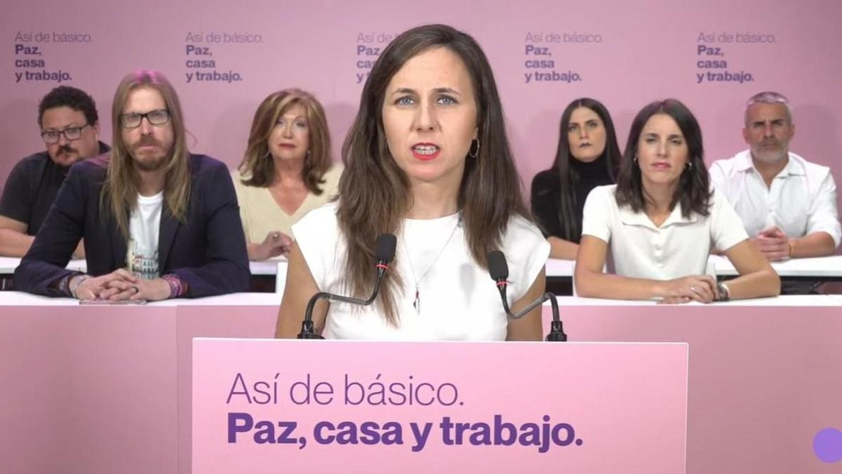 Ione Belarra durante su discurso de este sábado tras la ejecutiva de Podemos
