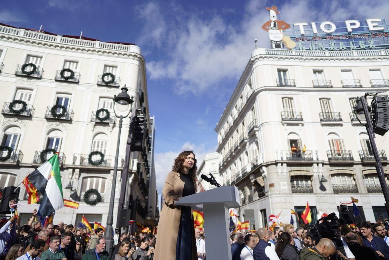 Isabel Díaz Ayuso durante su intervención en la Puerta del Sol.