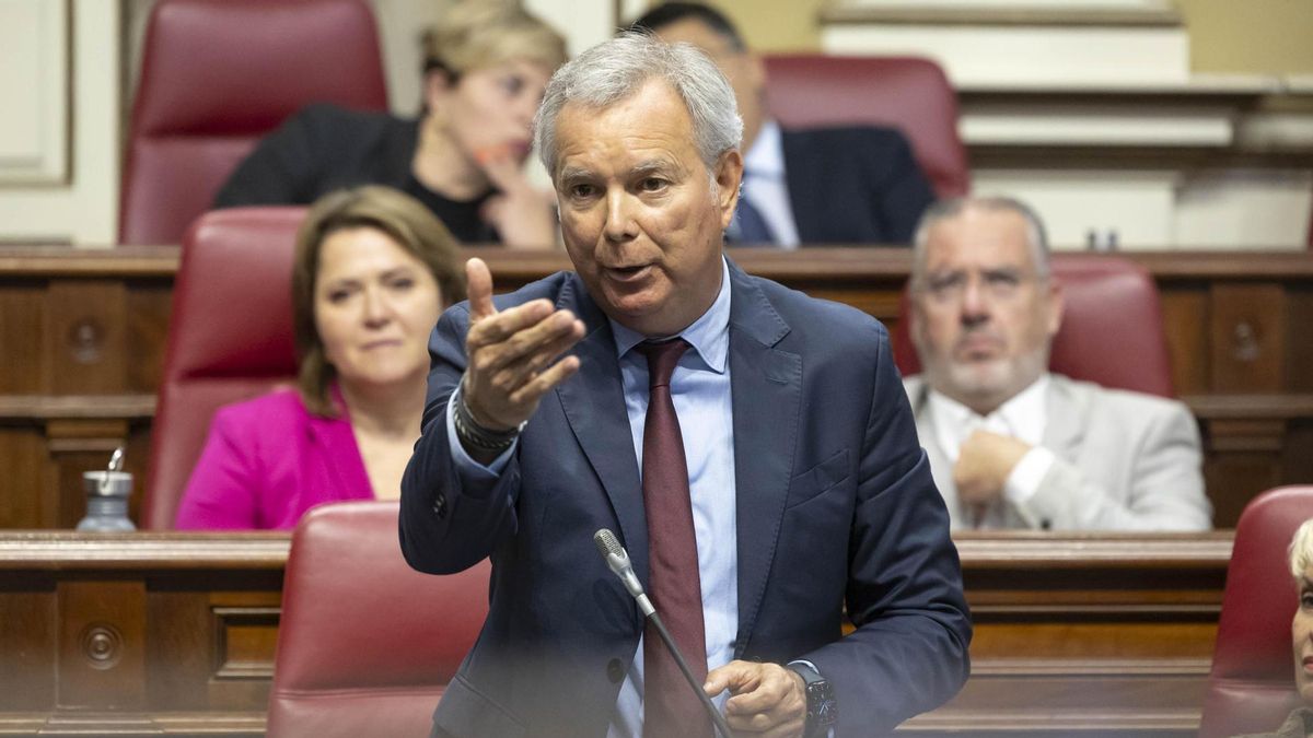 El portavoz del PSOE en el Parlamento de Canarias, Sebastián Franquis, durante el pleno del Parlamento autonómico.