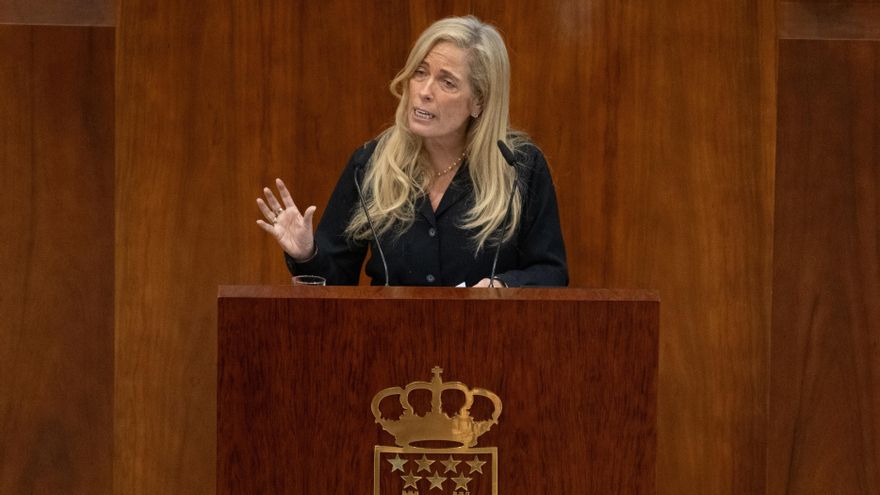 La consejera de Economía, Hacienda y Empleo de la Comunidad de Madrid, Rocío Albert, durante el pleno de la Asamblea de Madrid, este jueves.