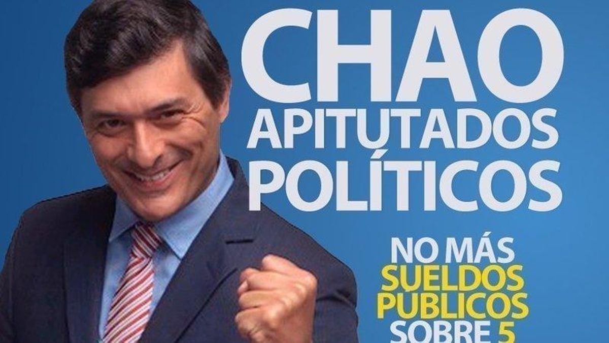 Un afiche proselitista de Franco Parisi de hace seis años, cuando ya apuntaba contra los privilegios en la política. En 2021 compitió por la Presidencia desde Estados Unidos (pesaba sobre él una orden de arraigo por una deuda de pensión alimenticia) y salió tercero. Ahora, con su deuda acordada, amenaza el equilibrio político en Chile.