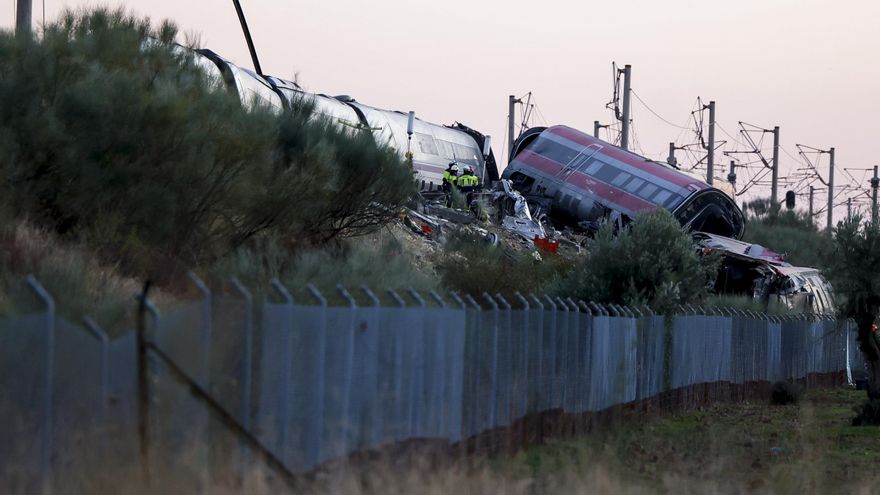 Primer plano de uno de los trenes accidentados en Urda.