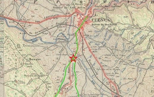Punto de bifurcación de los caminos Cuenca a Alcázar y Cuenca a Granada