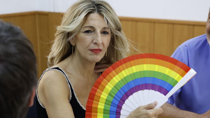 La cabeza de lista por Madrid de Sumar, Yolanda Díaz, se reúne con la Federación Profesional del Taxi de Madrid y la Asociación Élite de Taxi este miércoles en Madrid. EFE/Chema Moya