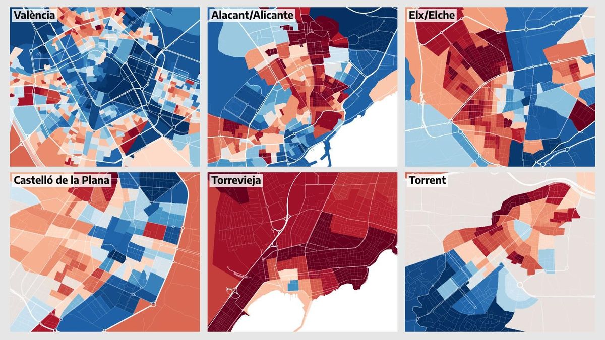 Mapa de la renta por barrios en la Comunitat Valenciana.