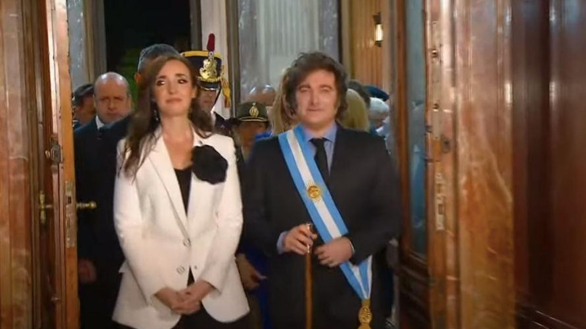 Milei y Villarruel, una vez que se restableció la imagen del interior del Congreso.