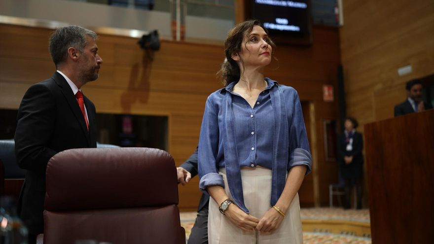 La presidenta de la Comunidad de Madrid, Isabel Díaz Ayuso, en la Asamblea de Madrid, este jueves 17 de septiembre de 2026.