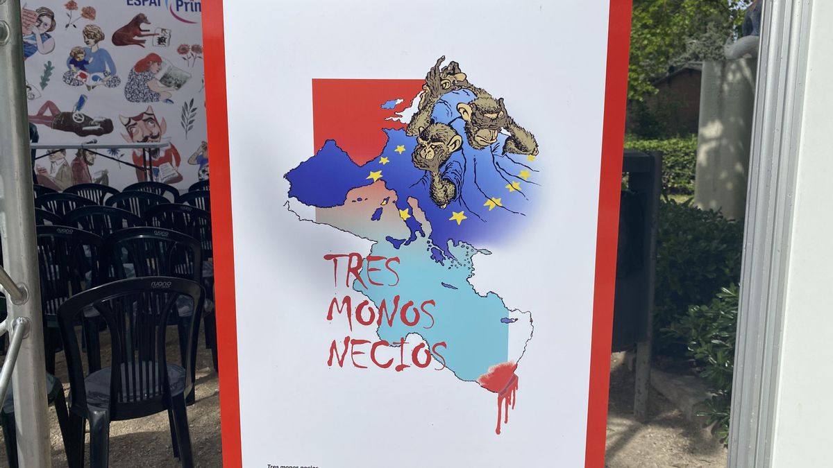 Il·lustració anomenada 'Tres simis necis' de l'exposició 'Quan Gaza clama'.