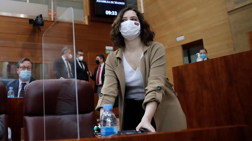 La presidenta de la Comunidad de Madrid, Isabel Díaz Ayuso durante el debate del pleno de la Asamblea de Madrid. EFE/Juan Carlos Hidalgo