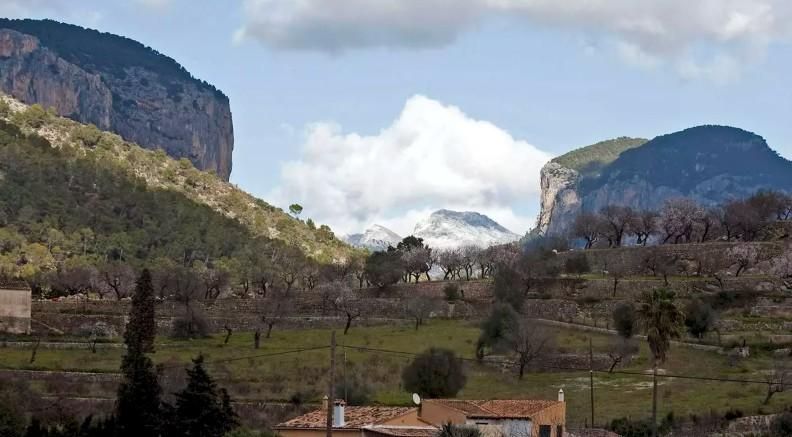 Vista general del Puig del Castell d'Alaró i el Puig s'Alcadena, tots dos al paratge natural de la Serra de Tramuntana