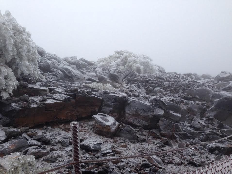Zona congelada, este virnes, en La Palma, cerca del Pico de La Cruz. Foto: ÁNGEL PALOMARES.