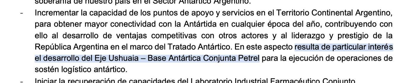La única referencia en el área de Defensa en el Presupuesto es por la base Antártica Conjunta Petrel.