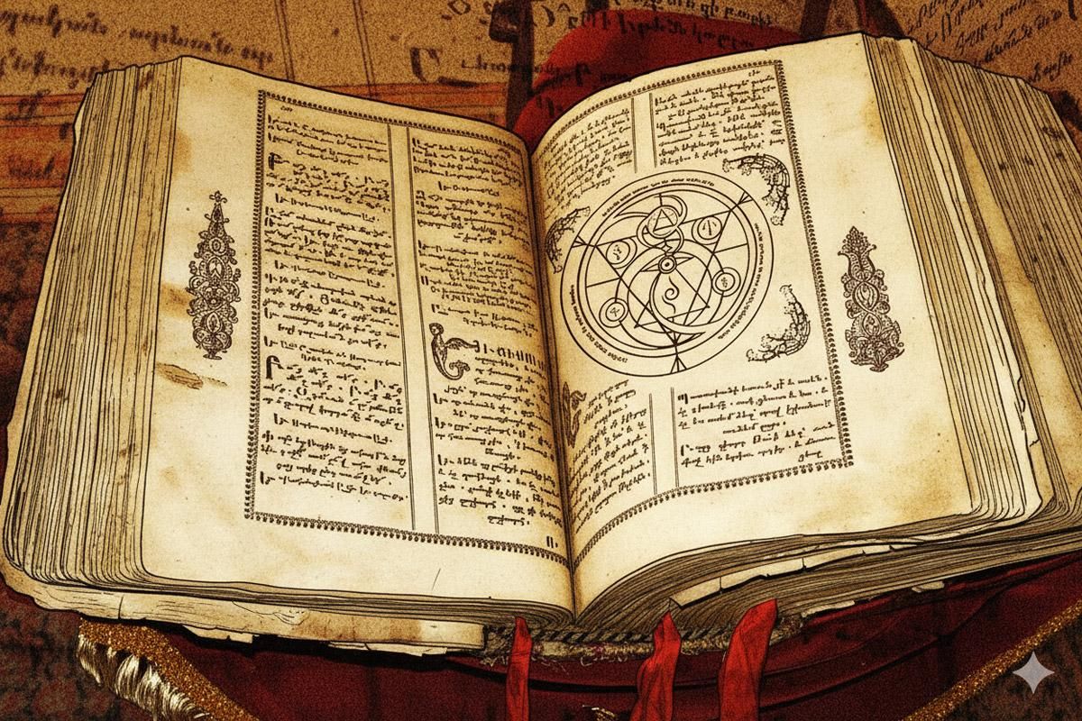 Una ilustración de un libro de alquimia