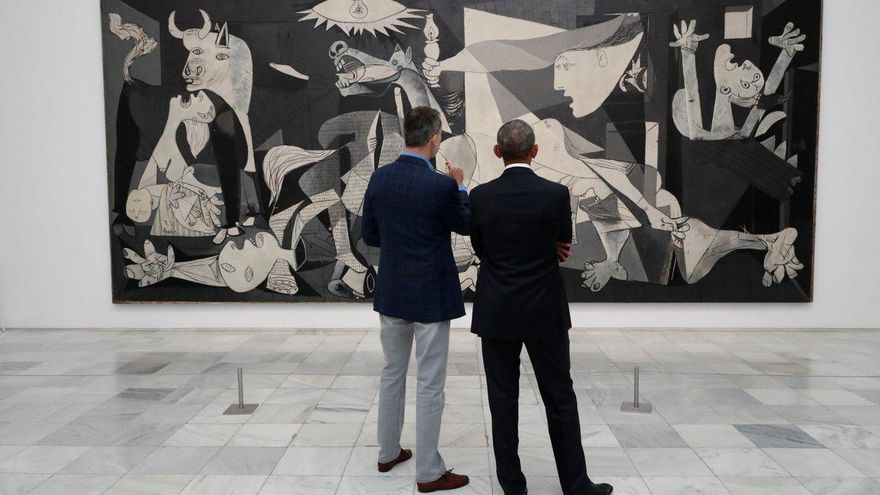 El rey Felipe, junto a Obama delante del Guernica
