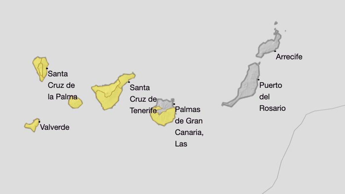 Mapa de la Aemet del aviso amarillo por lluvia este lunes.