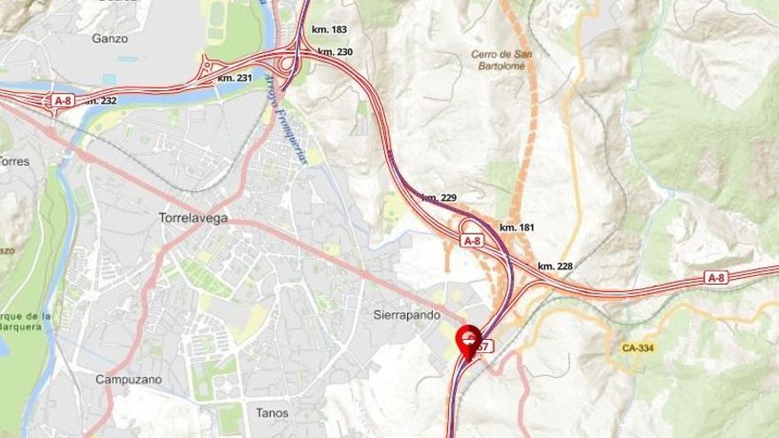 Mapa de la afectación en la autovía