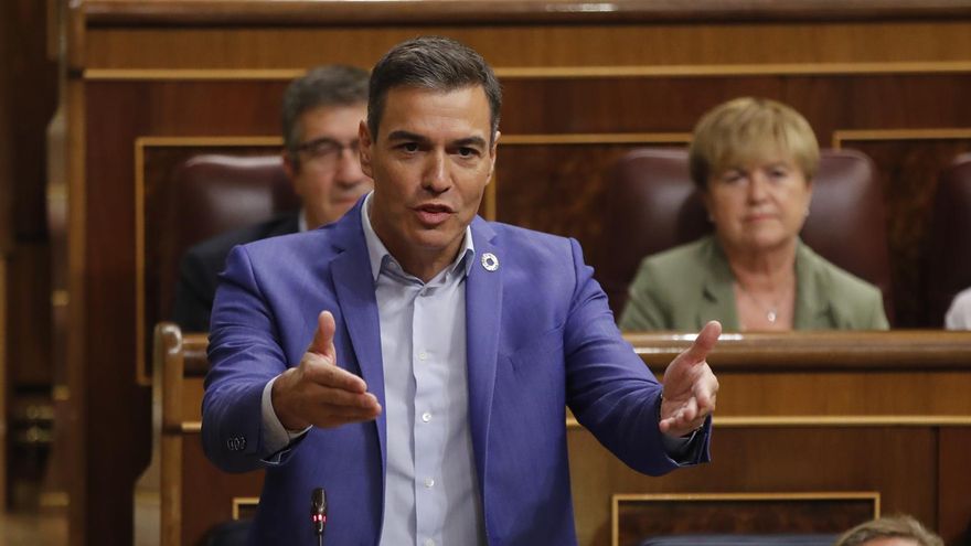 El presidente del Gobierno, Pedro Sánchez, durante su intervención en la sesión de control al Gobierno celebrada este miércoles en el Congreso.