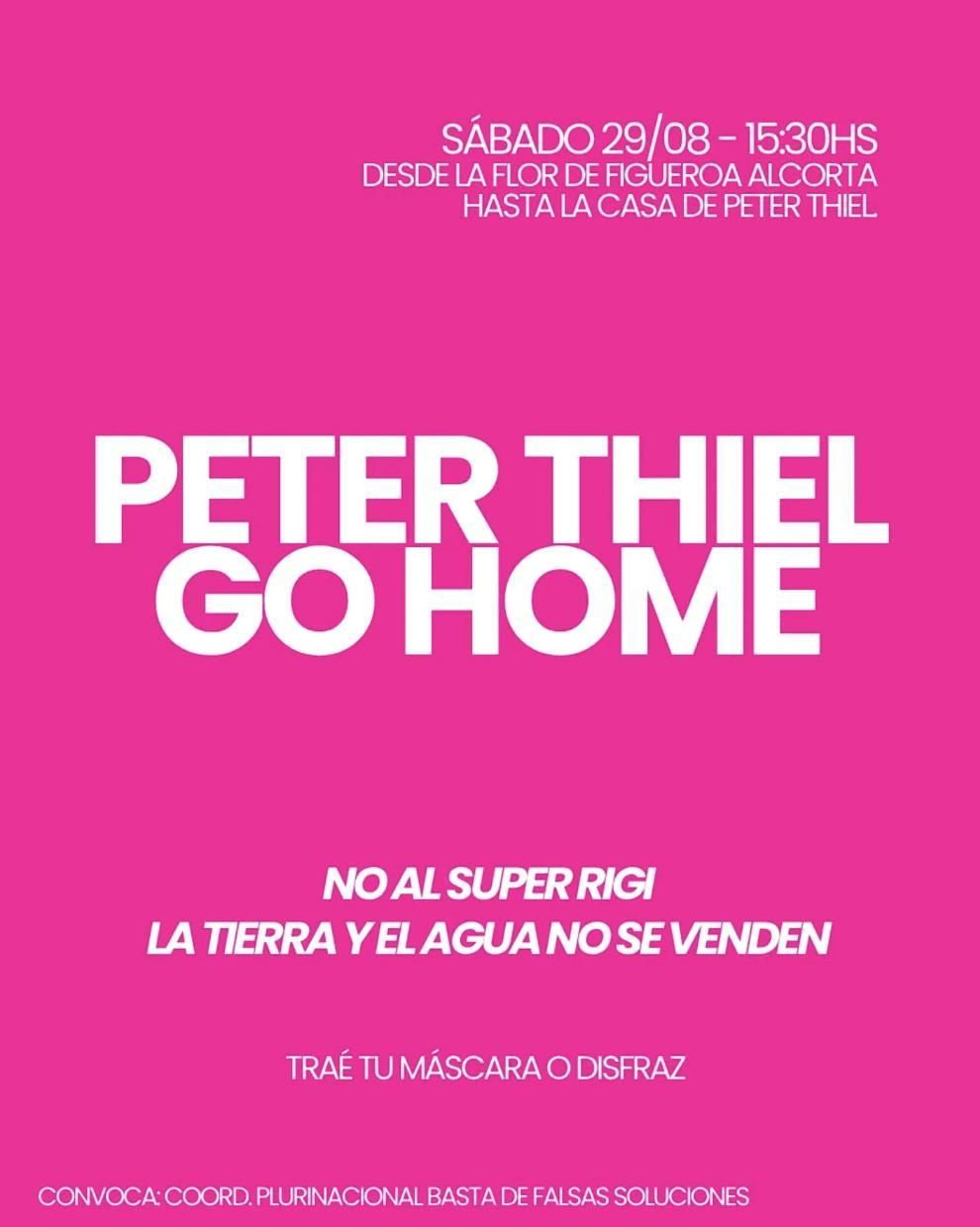 La marcha hacia la casa de Peter Thiel, el sábado próximo.