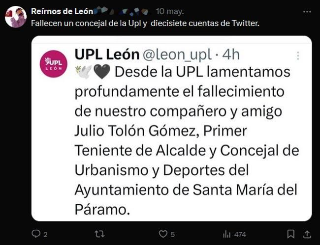 Tuit contra la UPL en las redes por la muerte de un concejal.
