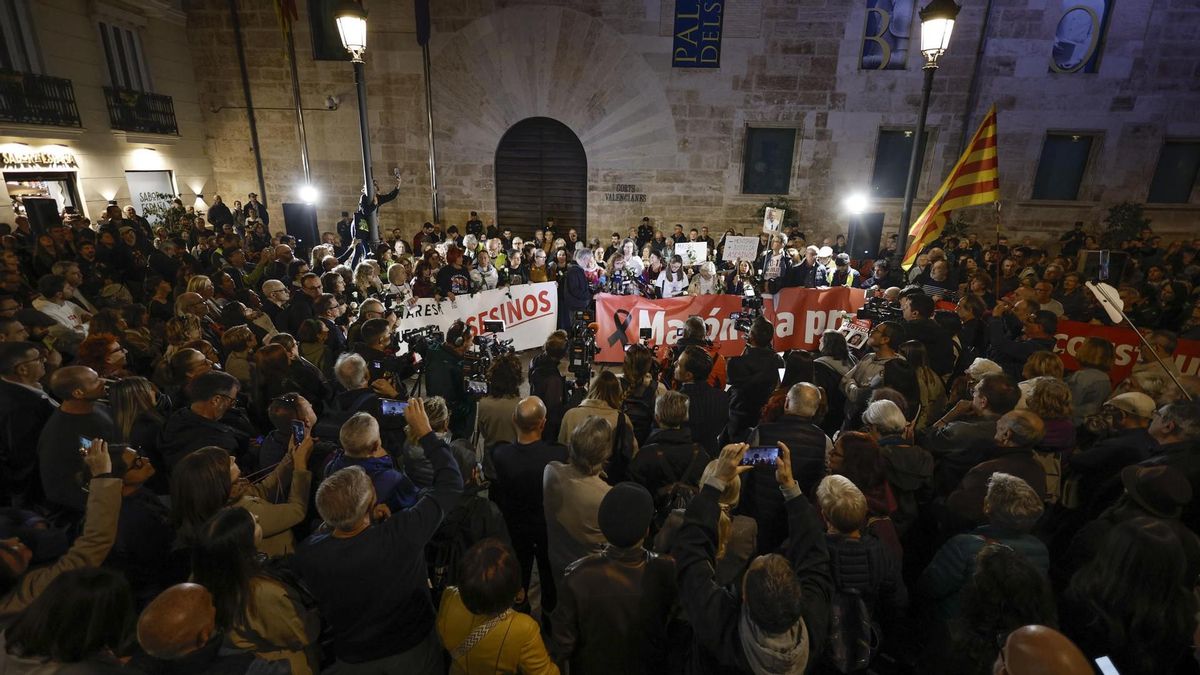 Concentración ante Les Corts Valencianes para exigir que Mazón declare ante la Justicia por su gestión de la dana. EFE/ Biel Alino