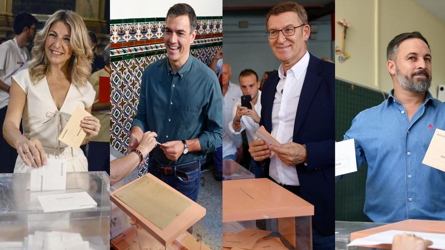 Los candidatos de los cuatro principales partidos votan este domingo en Madrid.