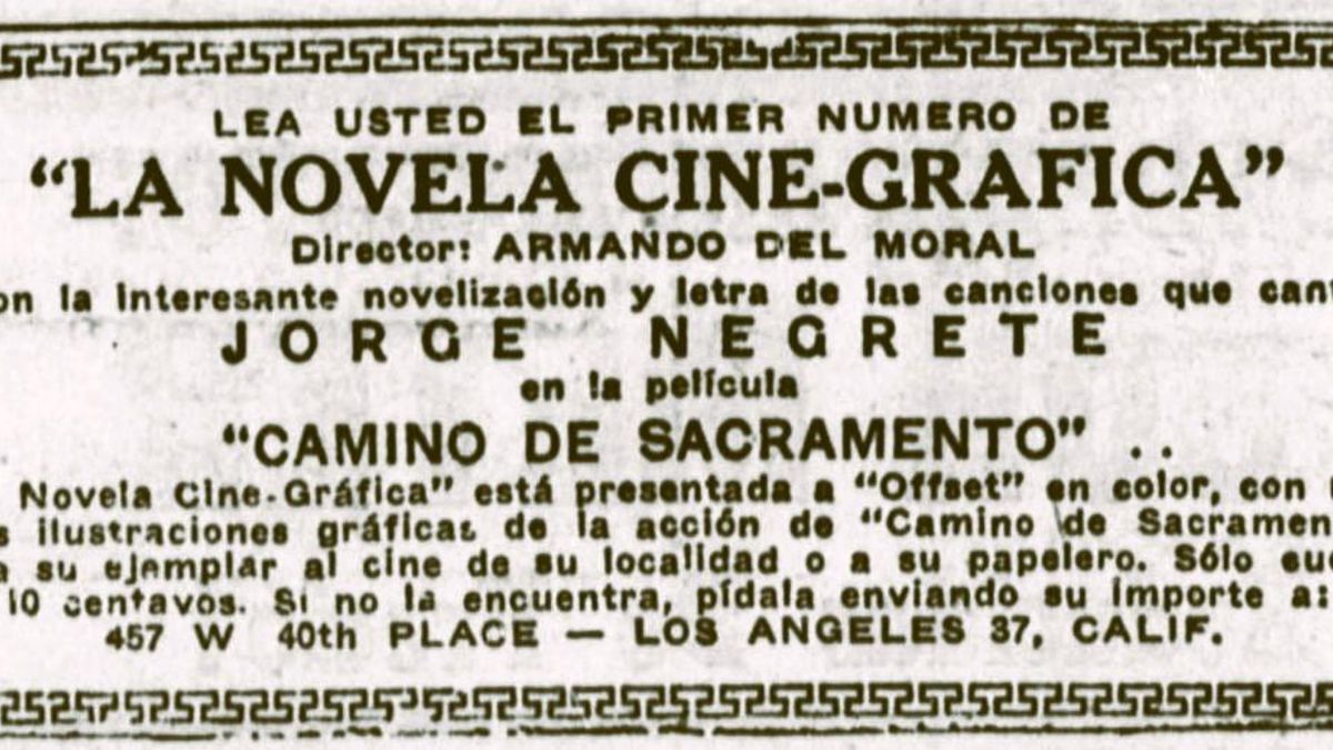 Anuncio del primero número de la revista creada por Armando del Moral en Los Ángeles.